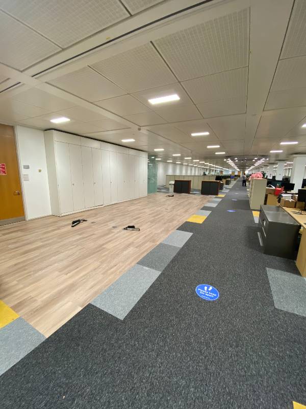 Interface LVT Fitted with carpet tiles to create a seamless finish without threshold