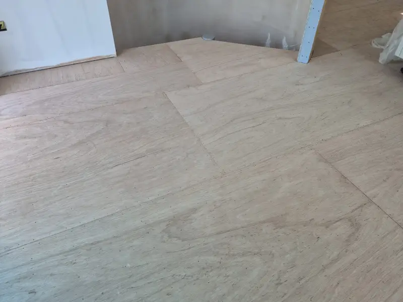 Plywood added as part of Subfloor prep Plywood added as part of Subfloor prep for engineered wood flooring in Kingsteignton